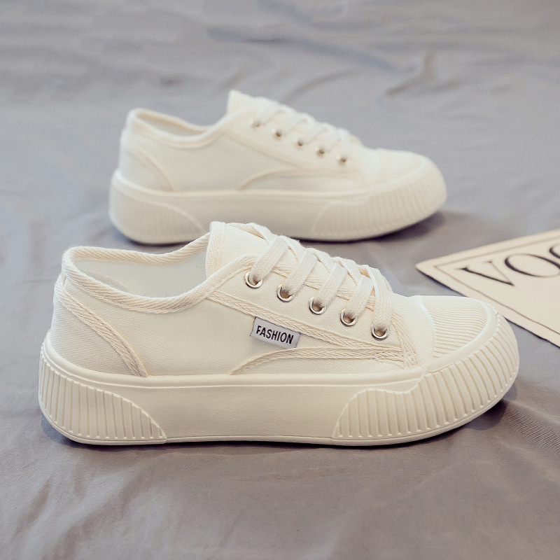 Пролетно-летни нови платнени обувки за жени за 2025 г., дамски обувки с дебела подметка, ежедневни обувки на платформа, бели обувки, модерни експлозии