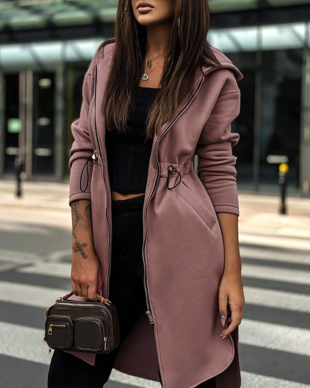 Nový produkt 2023 Európska a americká horúca ponuka tmavohnedej ležérnej mikiny s kapucňou a sťahovacou šnúrkou