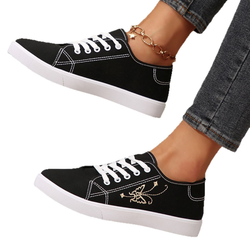 Външнотърговски големи размери малки бели обувки пролетни и есенни нови модни бродирани предни дантели плътен цвят меко дъно трансгранични спортни обувки на едро