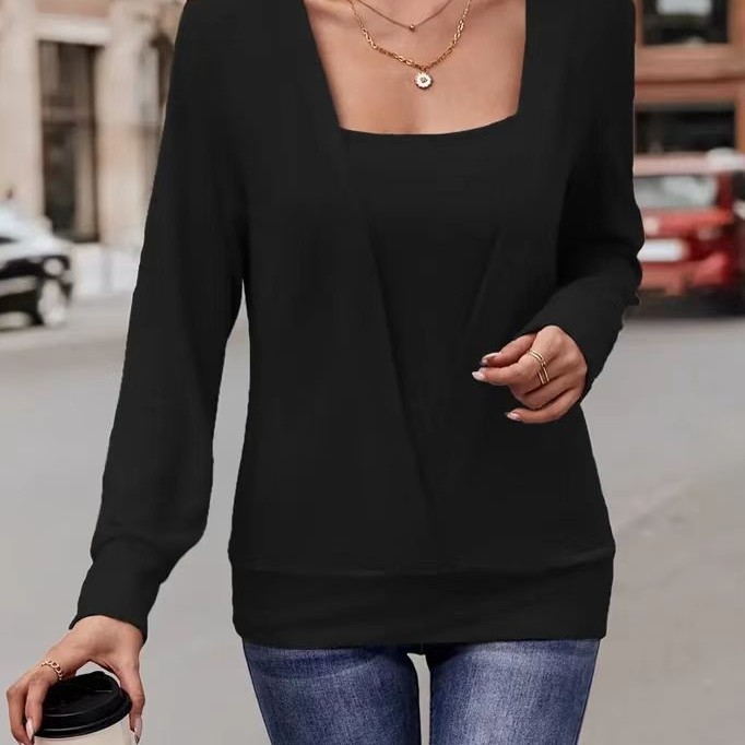 2025 m. Europos ir Jungtinių Valstijų tarpvalstybinė „Amazon“ rudens ir žiemos užsienio prekyba, nauji vienspalviai kvadratinės apykaklės megztiniai, laisvi ilgomis rankovėmis megztiniai