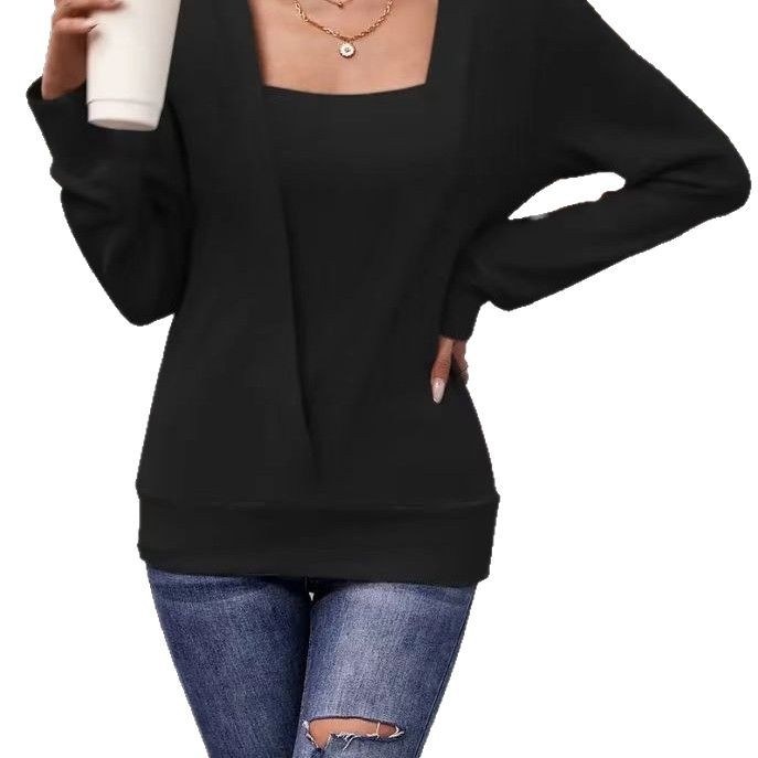 2025 m. Europos ir Jungtinių Valstijų tarpvalstybinė „Amazon“ rudens ir žiemos užsienio prekyba, nauji vienspalviai kvadratinės apykaklės megztiniai, laisvi ilgomis rankovėmis megztiniai