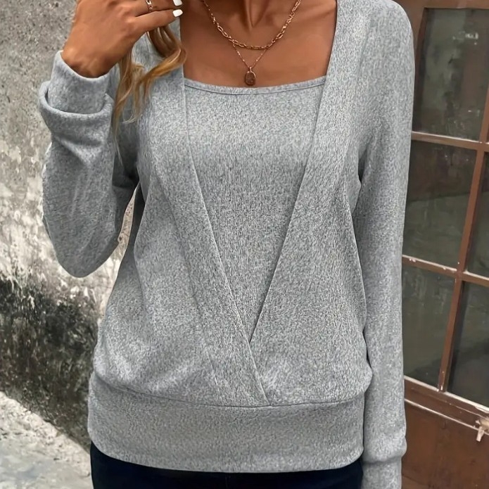 2025 m. Europos ir Jungtinių Valstijų tarpvalstybinė „Amazon“ rudens ir žiemos užsienio prekyba, nauji vienspalviai kvadratinės apykaklės megztiniai, laisvi ilgomis rankovėmis megztiniai