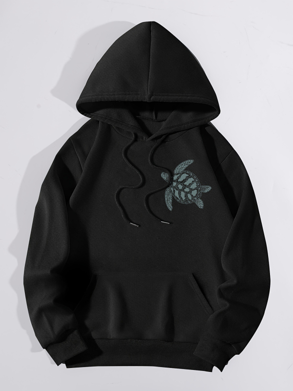 Majica s kapuljačom s printom kornjače i slova, ležerna, dugi rukav