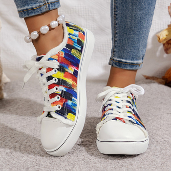 Pārrobežu plus izmēra audekla kurpes 2024. gada pavasarī, jaunas zemas kurpes ar rokām apgleznotas burvju grafiti audekla kurpes