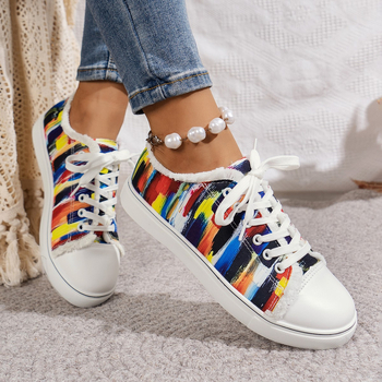 Pārrobežu plus izmēra audekla kurpes 2024. gada pavasarī, jaunas zemas kurpes ar rokām apgleznotas burvju grafiti audekla kurpes