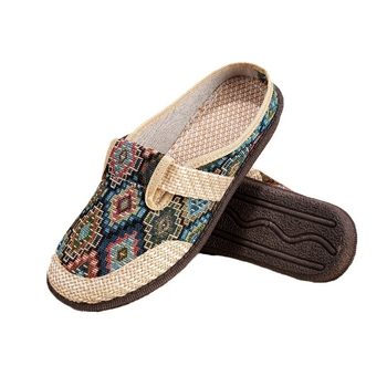 Seni Pekino medžiaginiai moteriški bateliai, vasarinės kvėpuojančios lininės basutės, etninio stiliaus mamyčių bateliai, uždaros noselės, plokščias kulnas