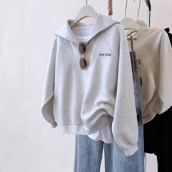 Cross-Border Hot Style 2024 Európska a americká Amazon Cross-Border Jesenná a zimná mikina s polovičným zipsom a veľkou klopou pre voľný čas