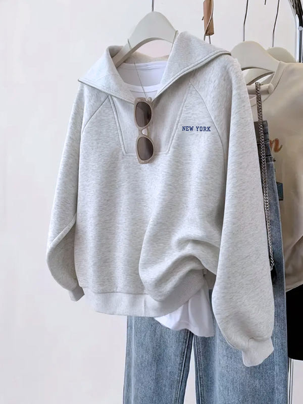 Cross-Border Hot Style 2024 Európska a americká Amazon Cross-Border Jesenná a zimná mikina s polovičným zipsom a veľkou klopou pre voľný čas