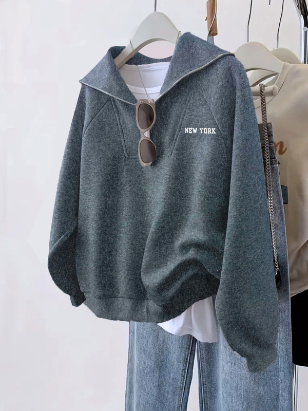 Cross-Border Hot Style 2024 Európska a americká Amazon Cross-Border Jesenná a zimná mikina s polovičným zipsom a veľkou klopou pre voľný čas