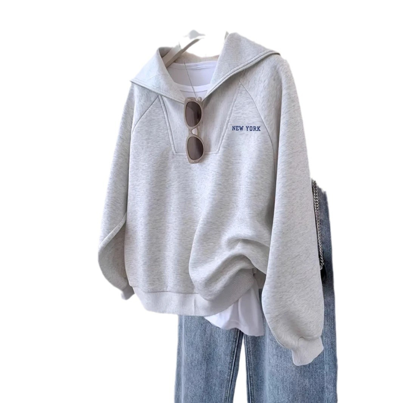 Cross-Border Hot Style 2024 Európska a americká Amazon Cross-Border Jesenná a zimná mikina s polovičným zipsom a veľkou klopou pre voľný čas