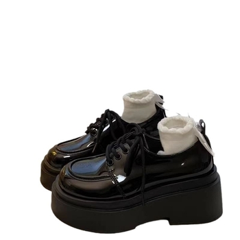 Μικρά δερμάτινα παπούτσια με χοντρή σόλα σε στυλ ακαδημίας, άνοιξη και φθινόπωρο, νέα βρετανικού στιλ 2024, μοντέρνα μοκασίνια με χοντρό τακούνι και δετά κορδόνια, μονόστρωτα παπούτσια