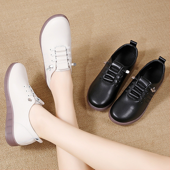 Mäkké kožené materské topánky s hovädzou podrážkou, mäkká podrážka, mäkká povrchová kožená obuv, jesenné nové topánky pre stredný a starší vek, pohodlné dámske topánky s hlbokým výstrihom