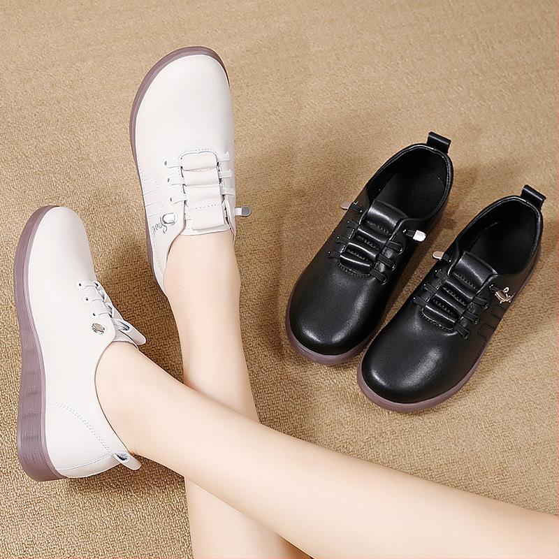 Mäkké kožené materské topánky s hovädzou podrážkou, mäkká podrážka, mäkká povrchová kožená obuv, jesenné nové topánky pre stredný a starší vek, pohodlné dámske topánky s hlbokým výstrihom