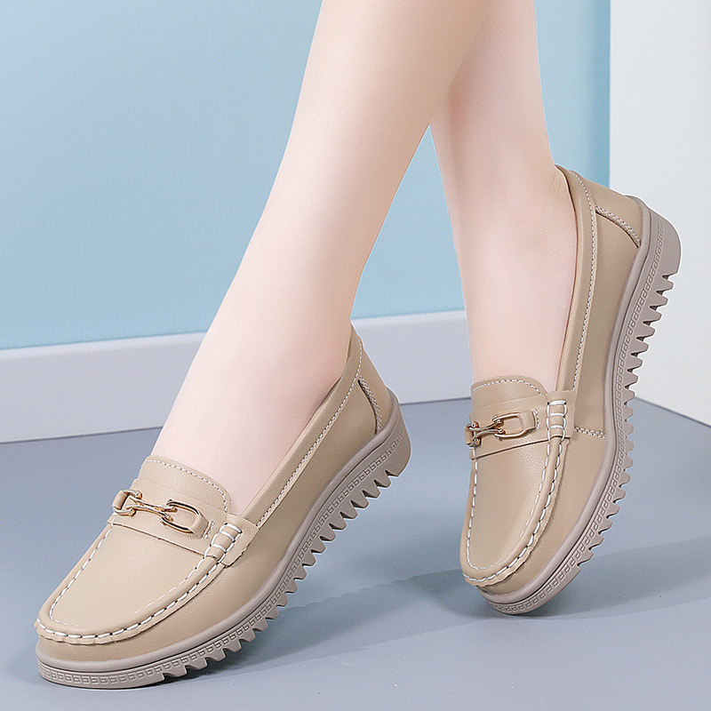 Cezhraničné materské topánky, protišmykové, priedušné, pre ženy stredného veku, plus veľkosť, mäkké spodné topánky z mäkkej kože, stredného veku, jarné a jesenné fazuľové topánky