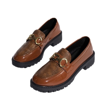 Dámske malé kožené topánky, nové britské štýlové okrúhle retiazkové hrubé podpätky, módne pohodlné mokasíny na jar a jeseň 2024