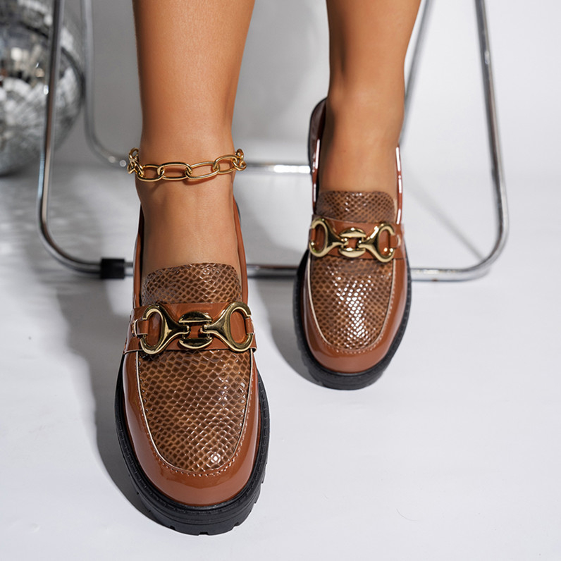 Dámske malé kožené topánky, nové britské štýlové okrúhle retiazkové hrubé podpätky, módne pohodlné mokasíny na jar a jeseň 2024