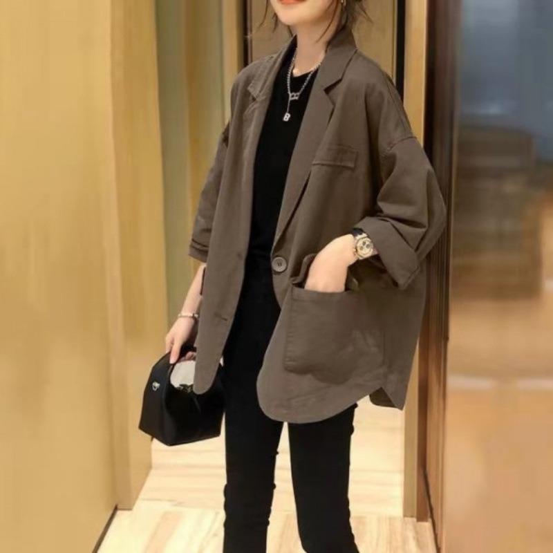 Khaki värvi ülikonnajakk väikestele naistele, lahtised suured suurused, vabaaja õhuke ülikond, kevad- ja sügiskollektsioon 2025, kevad- ja sügiskollektsioon, Euroopa jaam