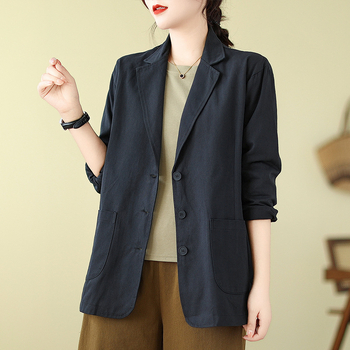 Πραγματική λήψη σε απόθεμα 2023 νέο φθινοπωρινό απλό μπουφάν κοστουμιού σε στυλ Χονγκ Κονγκ, απλό, άνετο κοντό παλτό plus size