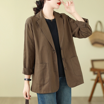 Πραγματική λήψη σε απόθεμα 2023 νέο φθινοπωρινό απλό μπουφάν κοστουμιού σε στυλ Χονγκ Κονγκ, απλό, άνετο κοντό παλτό plus size