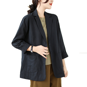 Πραγματική λήψη σε απόθεμα 2023 νέο φθινοπωρινό απλό μπουφάν κοστουμιού σε στυλ Χονγκ Κονγκ, απλό, άνετο κοντό παλτό plus size