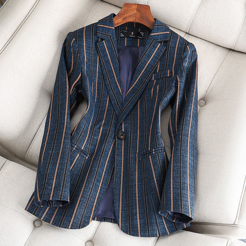 Jachetă de damă cu dungi verticale de înaltă calitate, Slim Fit, 2025, primăvară și toamnă, stil coreean elegant, casual, top