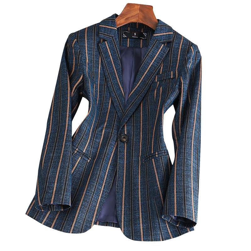Висококачествено сако с вертикални райета, малък костюм, дамско яке, слим крой, пролет/есен 2025, нов елегантен корейски стил, ежедневен топ