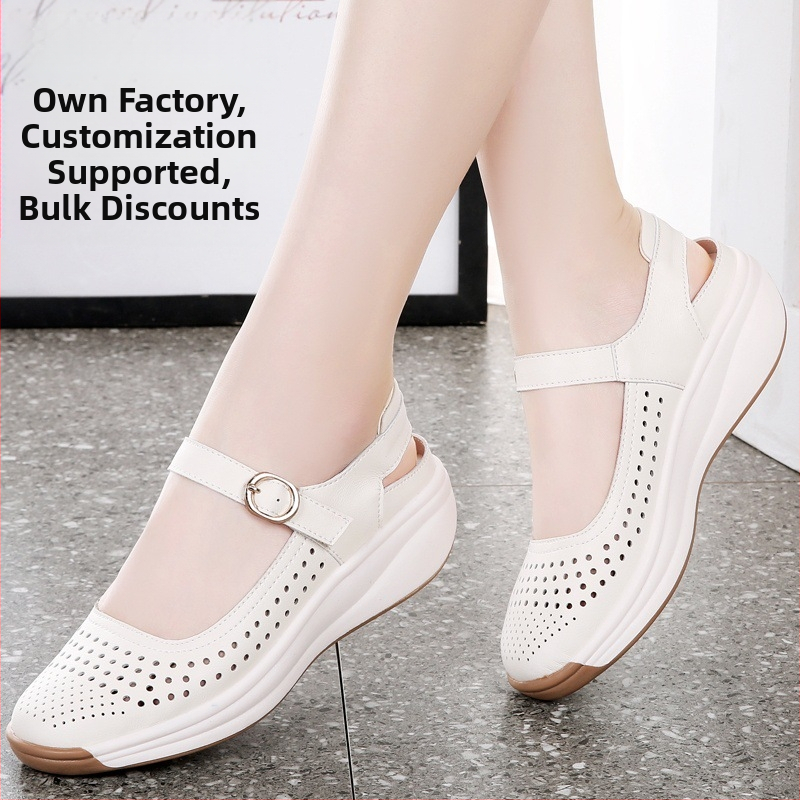 Duté priedušné sandále Baotou, dámske letné mäkké kožené sandále s mäkkou podrážkou, ľahké dámske topánky pre stredný a starší vek, kockované ploché topánky z pravej kože pre mamičky