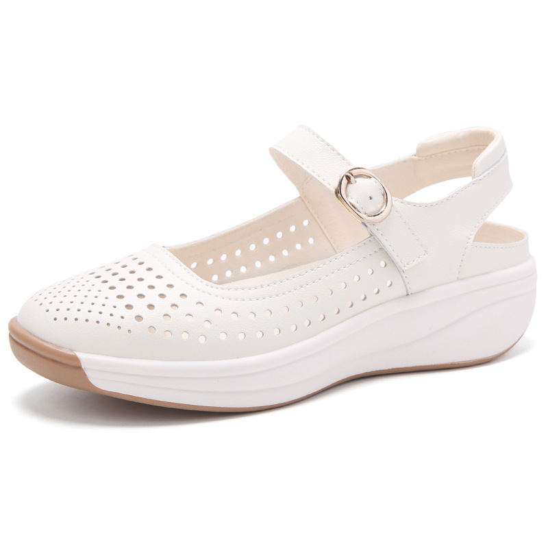 Duté priedušné sandále Baotou, dámske letné mäkké kožené sandále s mäkkou podrážkou, ľahké dámske topánky pre stredný a starší vek, kockované ploché topánky z pravej kože pre mamičky