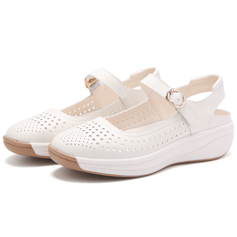 Duté priedušné sandále Baotou, dámske letné mäkké kožené sandále s mäkkou podrážkou, ľahké dámske topánky pre stredný a starší vek, kockované ploché topánky z pravej kože pre mamičky