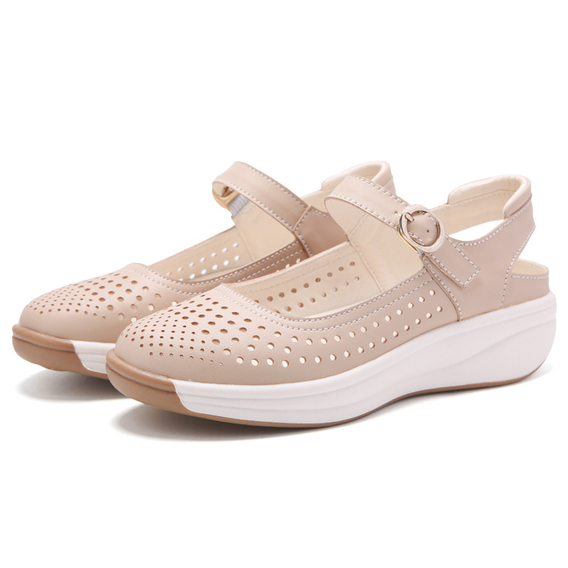 Duté priedušné sandále Baotou, dámske letné mäkké kožené sandále s mäkkou podrážkou, ľahké dámske topánky pre stredný a starší vek, kockované ploché topánky z pravej kože pre mamičky