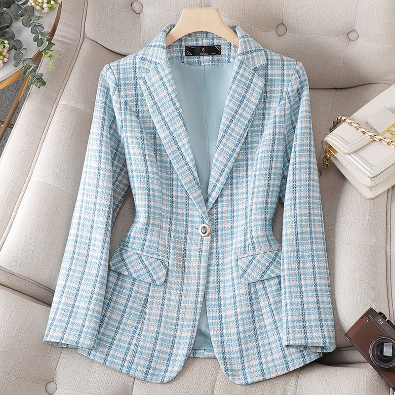 Sacou stil tweed pentru femei primăvara și toamna 2023, costum elegant în carouri, slim, scurt, la modă