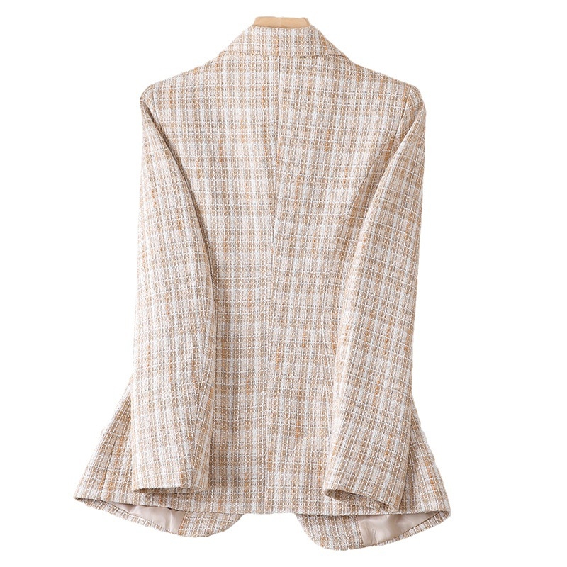 Туид стил блейзър за жени пролет/есен 2023 нов тънък къс моден елегантен кариран костюм топ