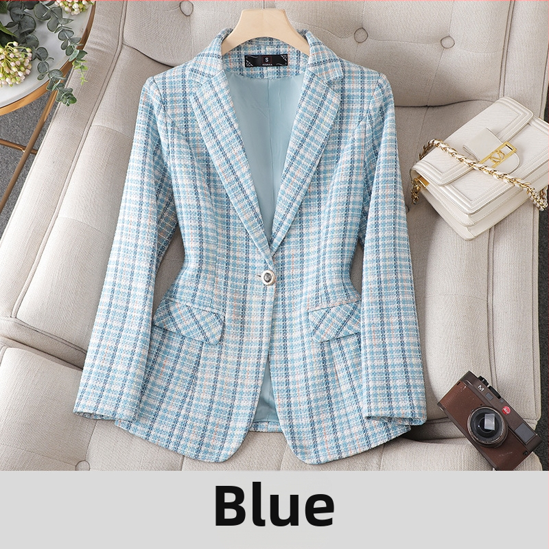Туид стил блейзър за жени пролет/есен 2023 нов тънък къс моден елегантен кариран костюм топ