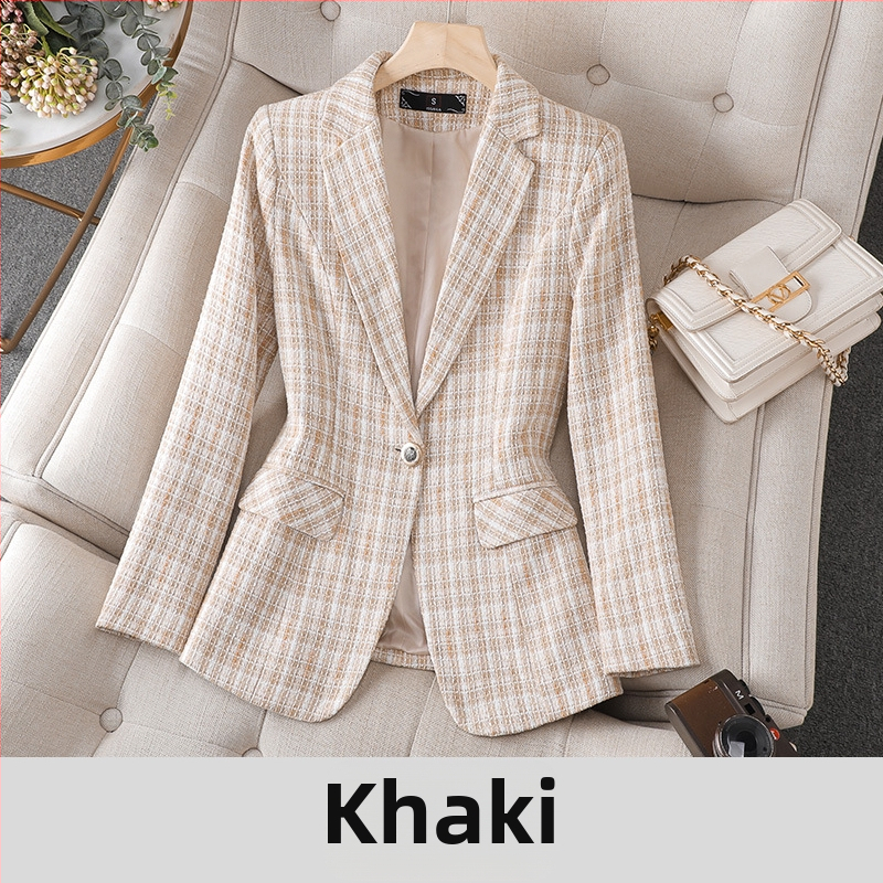 Туид стил блейзър за жени пролет/есен 2023 нов тънък къс моден елегантен кариран костюм топ