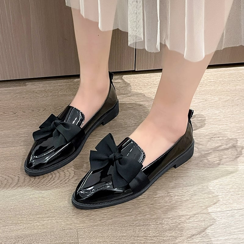 Dámske topánky s mašľou, plus size 35-43, ležérne kožené topánky, jeseň 2024, nové, cezhraničné, lakované, pedál