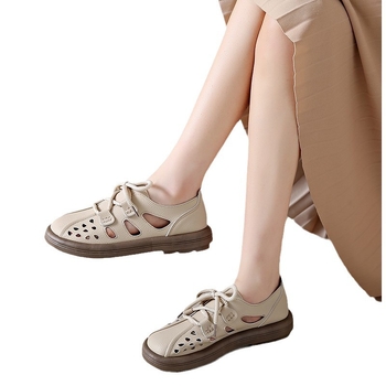 Σανδάλια Εξωτερικού Εμπορίου για Γυναίκες 2025 Άνοιξη & Φθινόπωρο Νέα Ευρωπαϊκά και Αμερικανικά Διασυνοριακά Φλατ με Στρογγυλή Δάχτυλα στο Κάτω Μέρος με Κομμένο Κάτω Μέρος και Κορδόνια, Γυναικεία Σανδάλια Χονδρικής