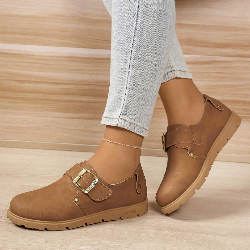 Dámske topánky Birkan s hrubou sponou a retro sponou na opasok, jar 2025, nová móda, ležérne dámske topánky s jedným pedálom, cezhraničný veľkoobchod