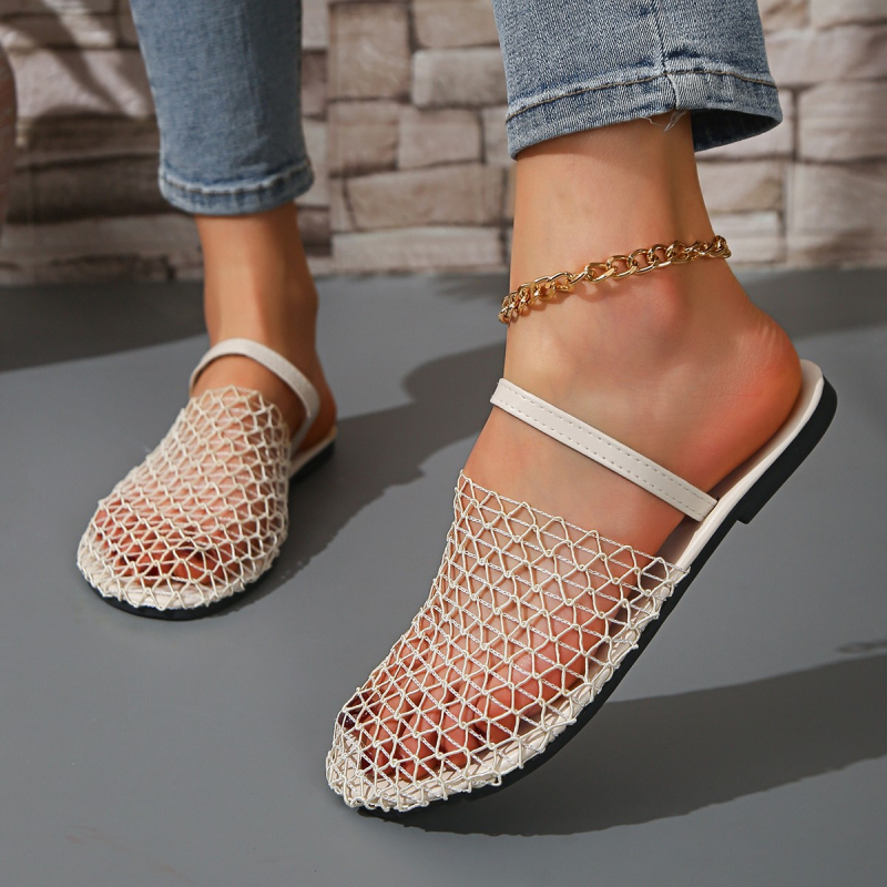 Europske i američke vanjske trgovine, šuplje mrežaste površine Baotou, ravne papuče za žene, prekogranična odjeća, plus veličine, okrugle sandale za plažu, želja