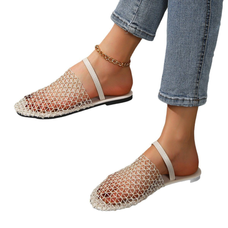 Europske i američke vanjske trgovine, šuplje mrežaste površine Baotou, ravne papuče za žene, prekogranična odjeća, plus veličine, okrugle sandale za plažu, želja