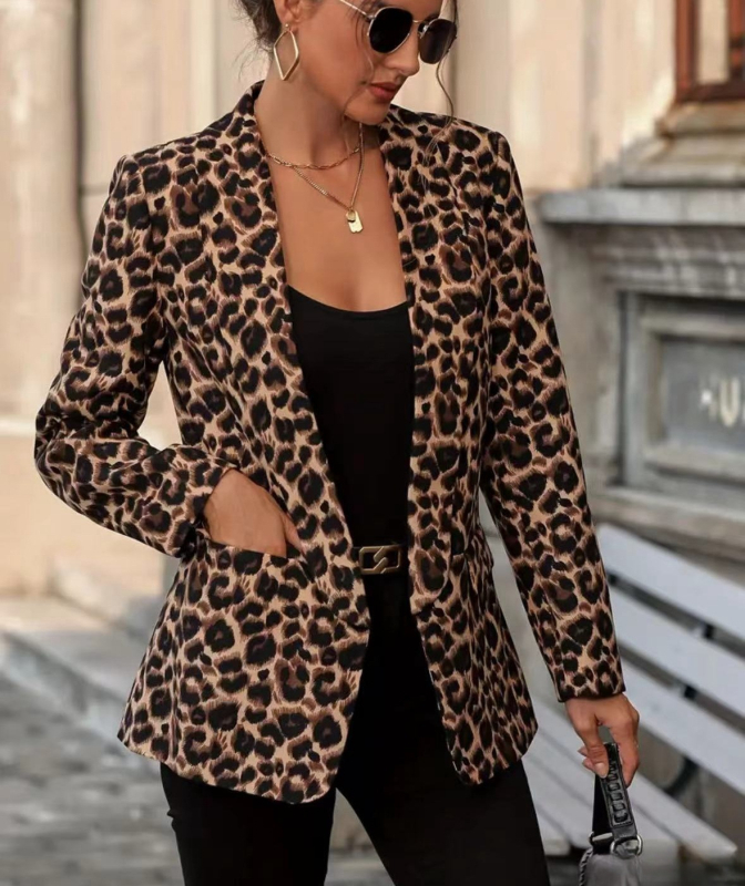 AliExpress Amazon prekogranično 2024. Novi europski i američki modni trend s leopard printom, temperamentno tanko odijelo za putovanje na posao, malo