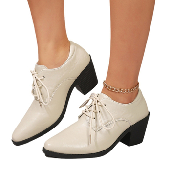 Φθινόπωρο 2024 Νέα παπούτσια εξωτερικού εμπορίου με χοντρό τακούνι και βαθύ στόμα, μονής στρώσης, στρογγυλό κεφάλι, χοντρό κάτω μέρος, κορδόνια, ελαστομερή, βρετανικού στιλ, δερμάτινα παπούτσια με ψηλοτάκουνα για γυναίκες