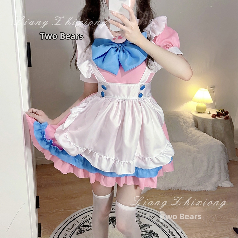 Na sklade sexi slúžka oblek ružová modrá mäkká roztomilá dievčenská slúžka roztomilá cosplay anime dvojrozmerné princeznovské šaty