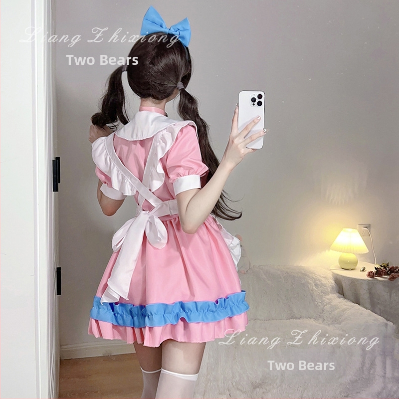 Na sklade sexi slúžka oblek ružová modrá mäkká roztomilá dievčenská slúžka roztomilá cosplay anime dvojrozmerné princeznovské šaty