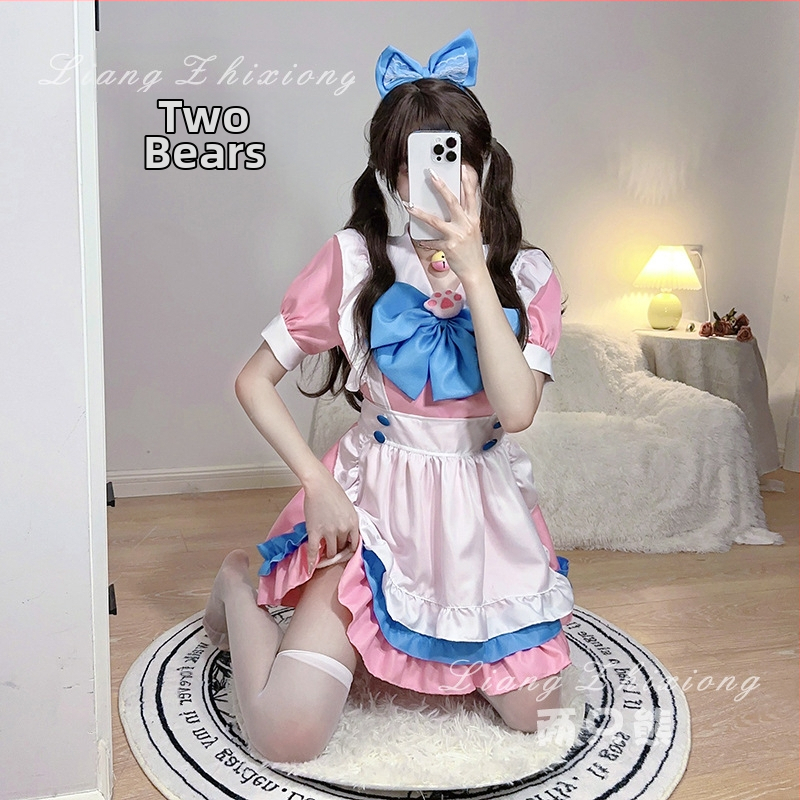 Raktáron szexi szobalány jelmez rózsaszín kék puha aranyos lány szobalány cuki cosplay anime kétdimenziós hercegnő ruha