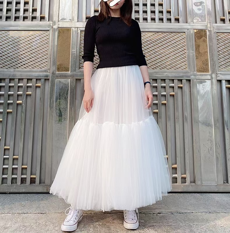 Ženska dugačka suknja preko granica, mrežasta tutu suknja, visokokvalitetna spojena suknja, elastični struk više veličina S-5Xl
