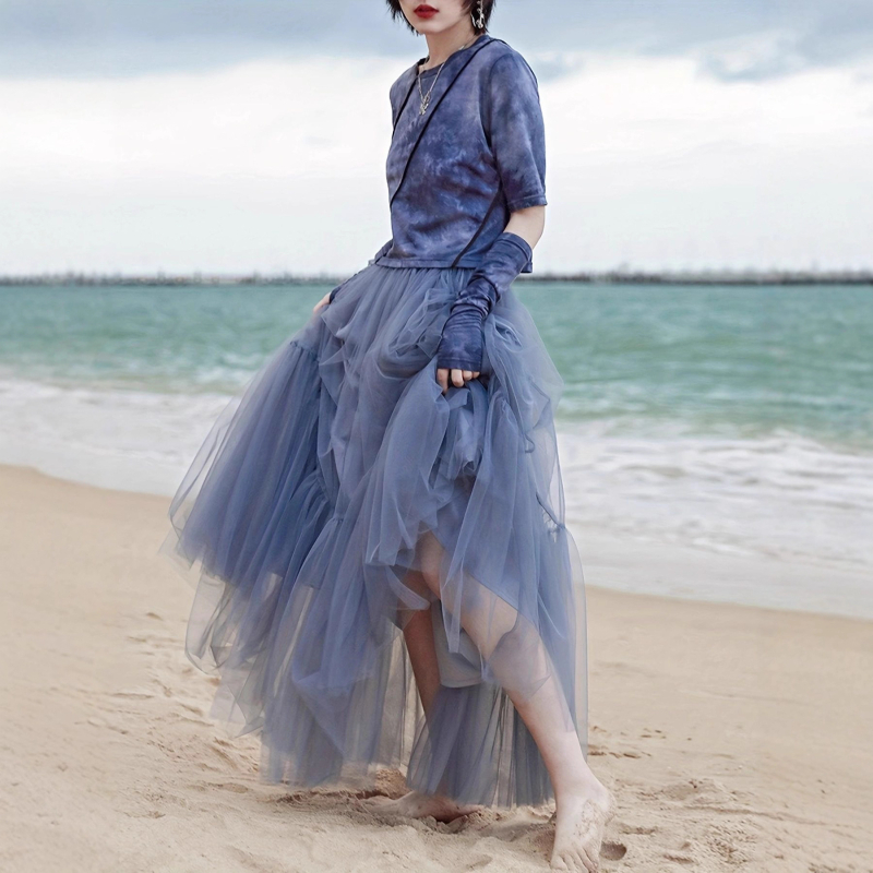 Ženska dugačka suknja preko granica, mrežasta tutu suknja, visokokvalitetna spojena suknja, elastični struk više veličina S-5Xl