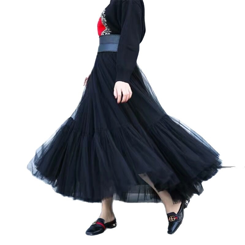 Ženska dugačka suknja preko granica, mrežasta tutu suknja, visokokvalitetna spojena suknja, elastični struk više veličina S-5Xl