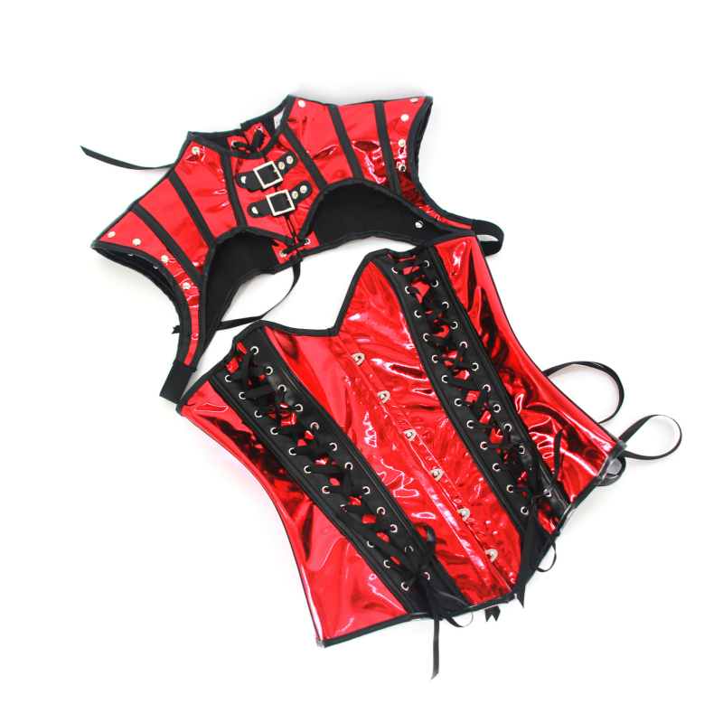 Steampunk gooti korsett erksa nahast pühade COSPLAY kalasabamustriga sall ja KORSETID ülikond