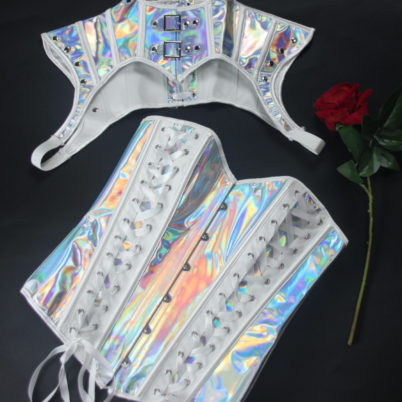 Steampunk gooti korsett erksa nahast pühade COSPLAY kalasabamustriga sall ja KORSETID ülikond