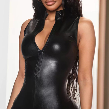 Ευρωπαϊκή και αμερικανική δημοφιλής μόδα σέξι γυναικεία ολόσωμη φόρμα Amazon Pure Color με φερμουάρ Nude χωρίς μανίκια και λεπτή που καλύπτει τους γοφούς